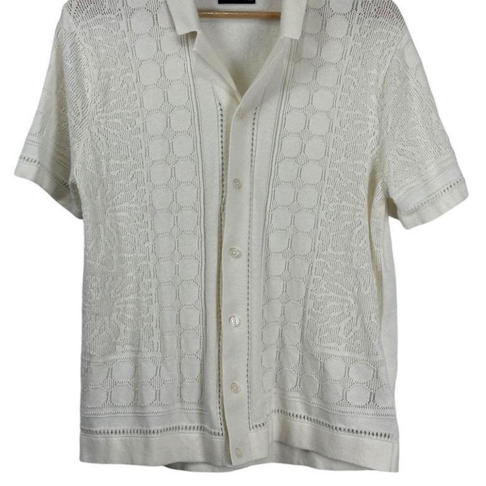 Abercrombie & Fitch Men's grey Knit Short Sleeve Button-Up Shirt